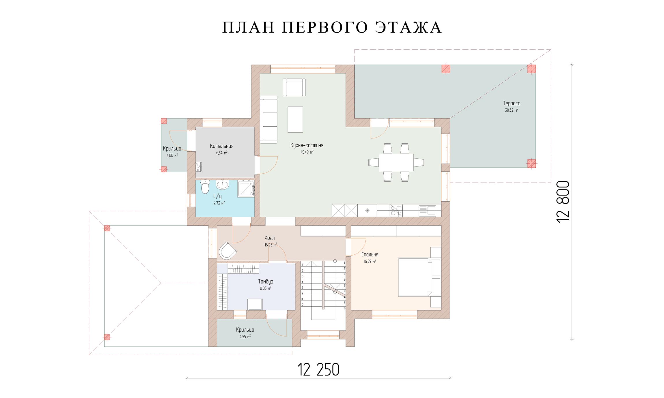 планировка 12,8х12,25