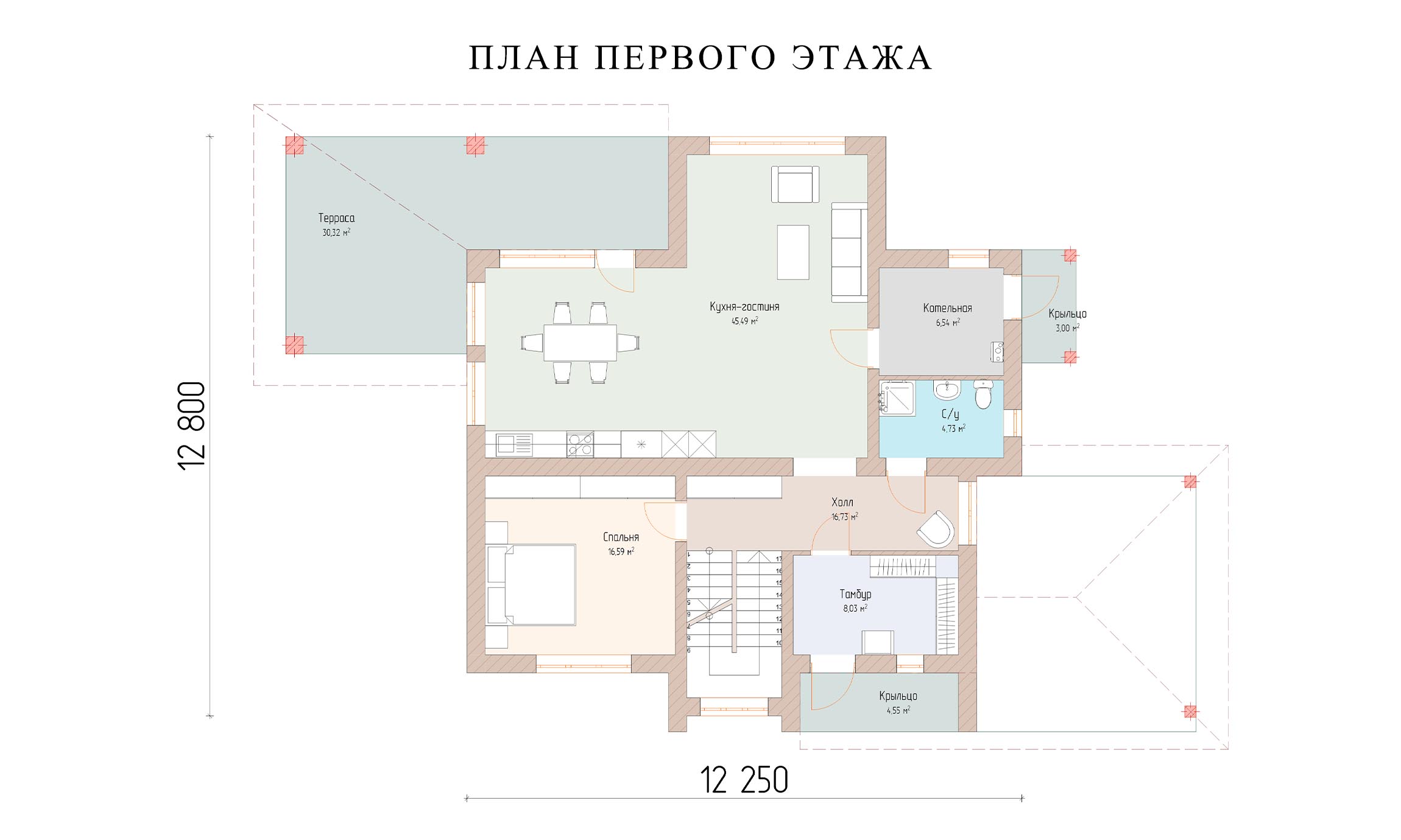 планировка 12,8х12,25