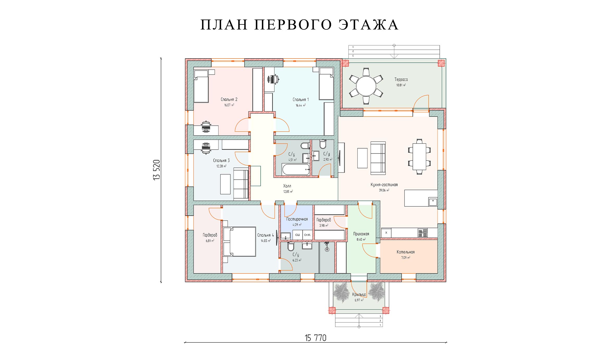 планировка 15,5х13,3