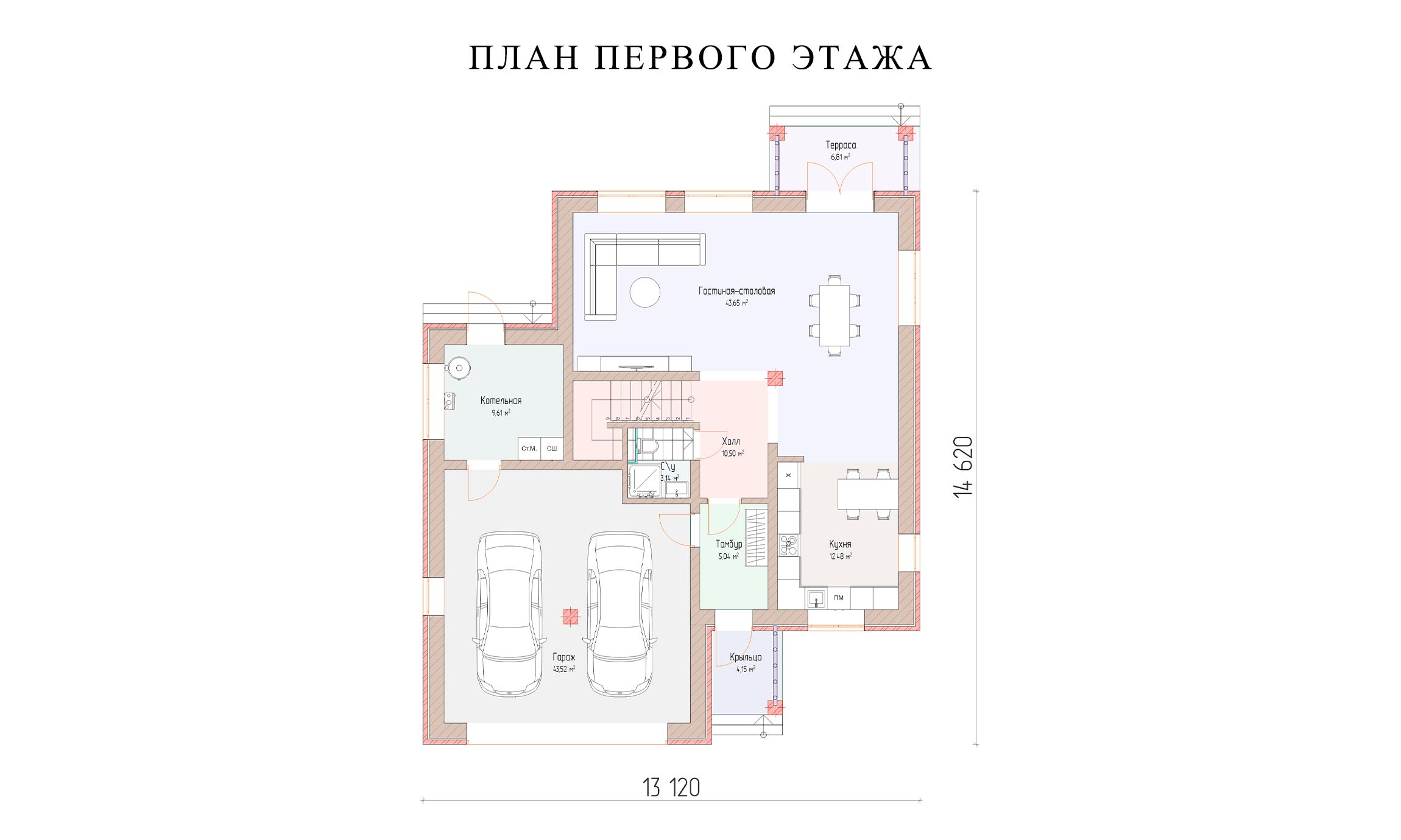 планировка 14,6х13,1
