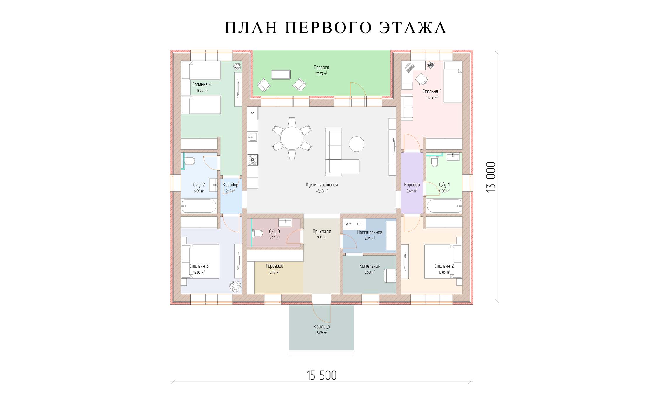 планировка 15,5х13