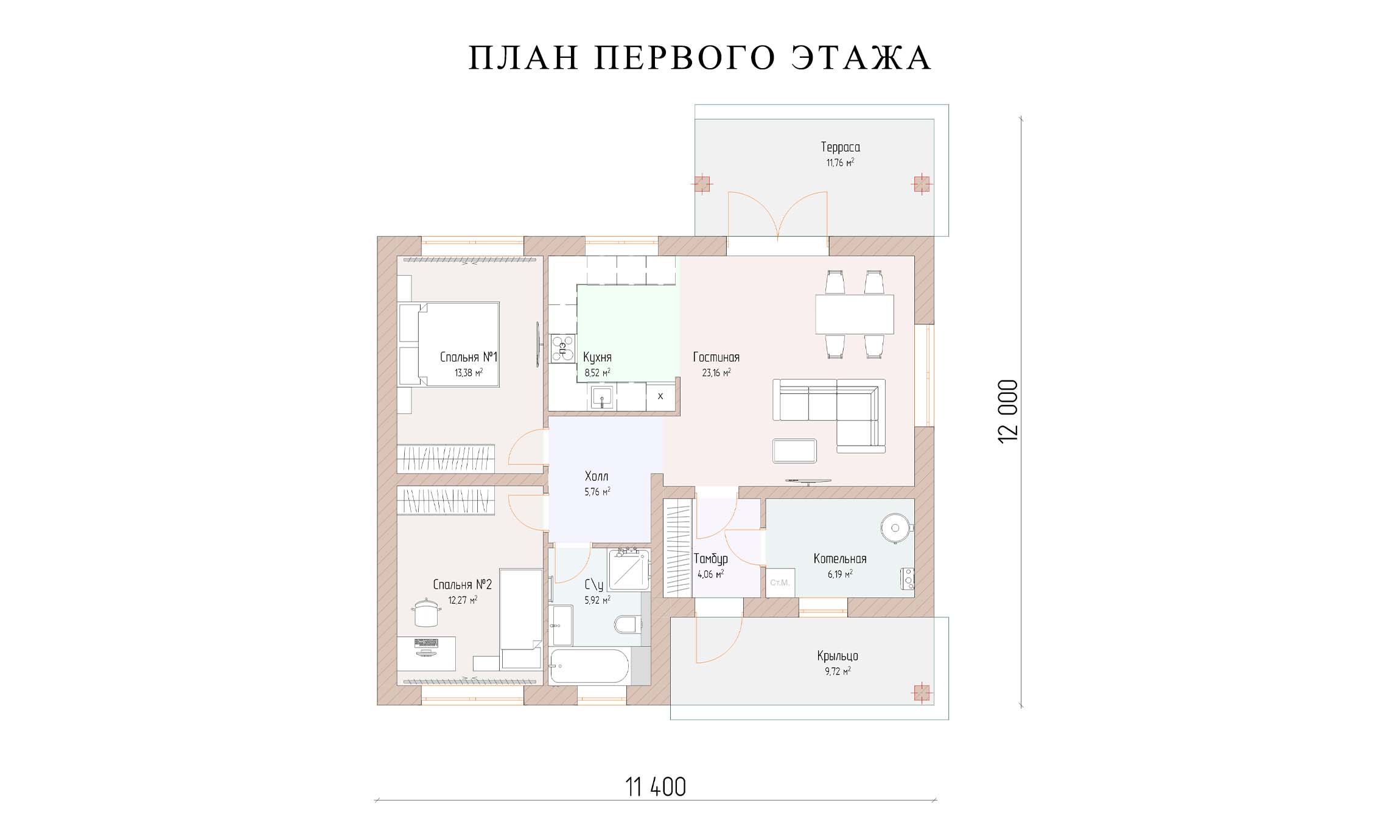 планировка 11,4х9,6