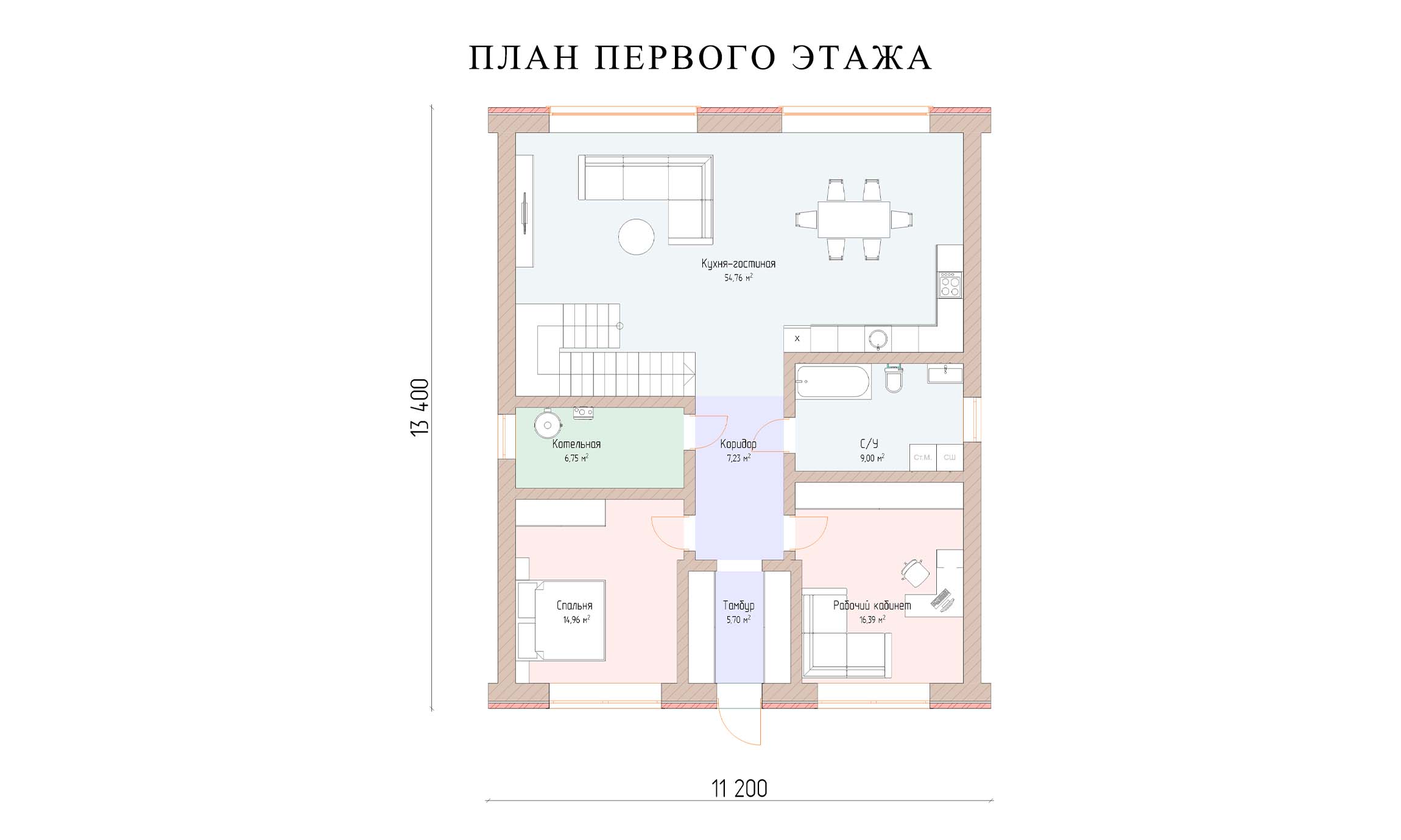 планировка 13,4х11,2