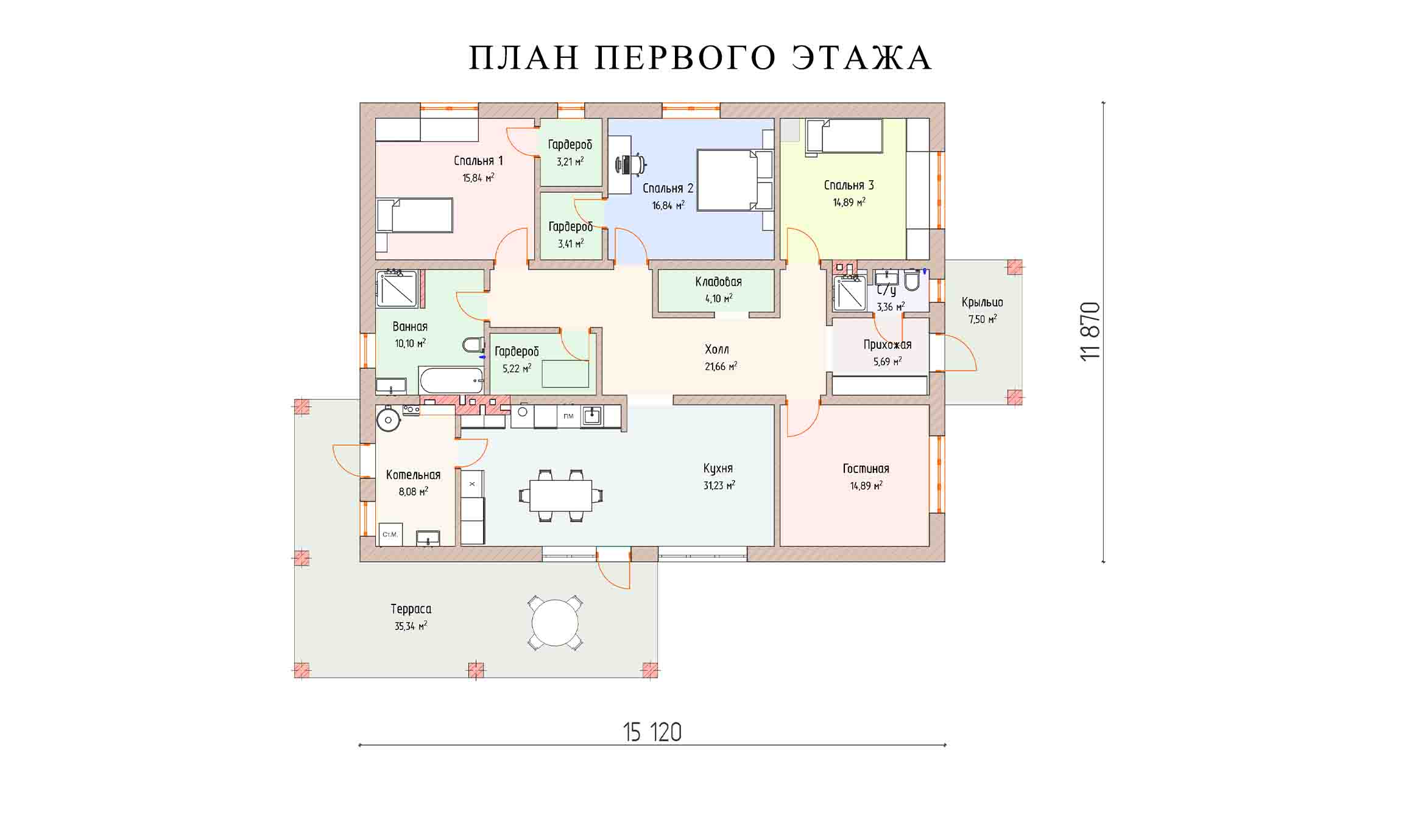 планировка 15,1х11,8