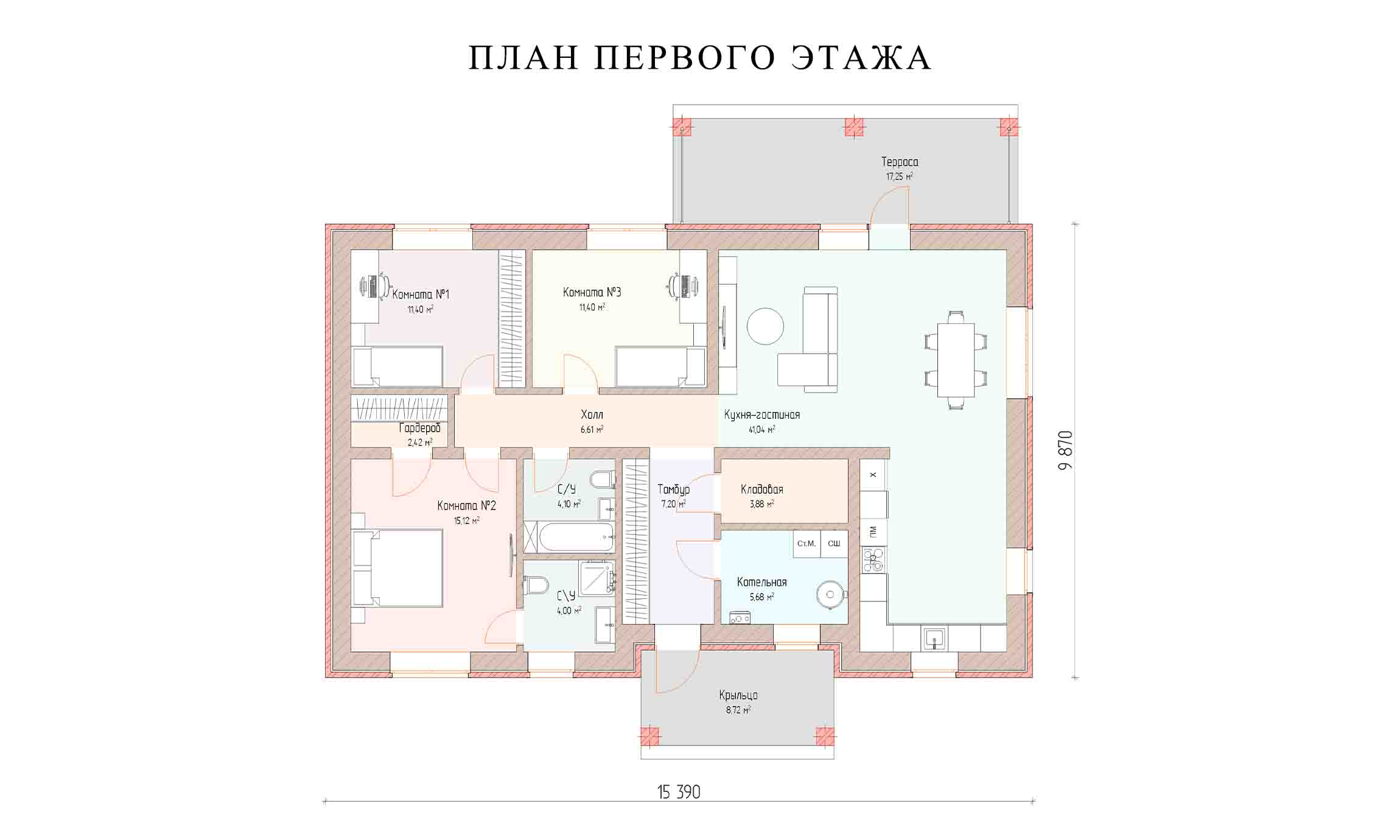 планировка 15,4х9,9