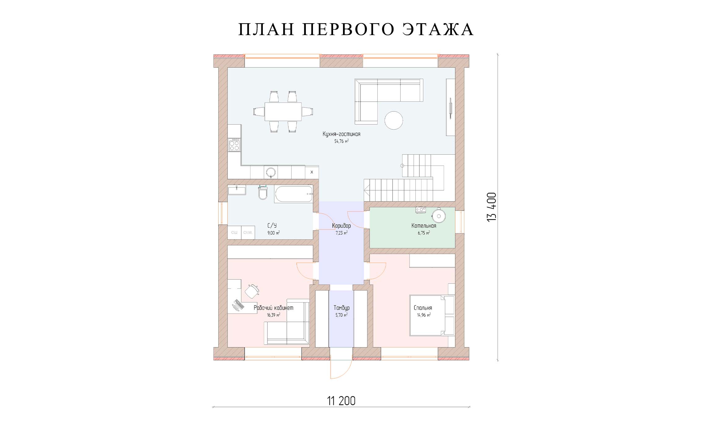 планировка 13,4х11,2
