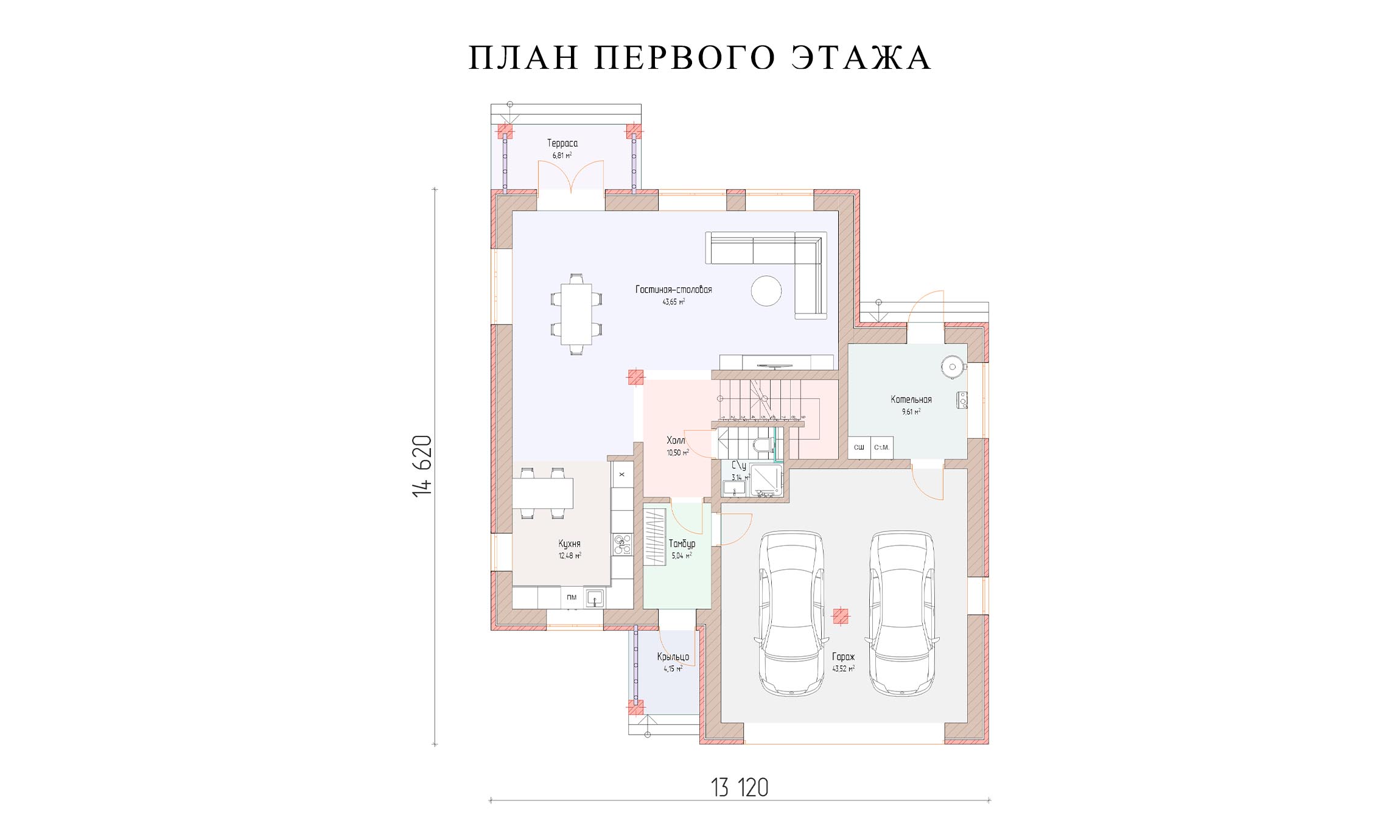 планировка 14,6х13,1