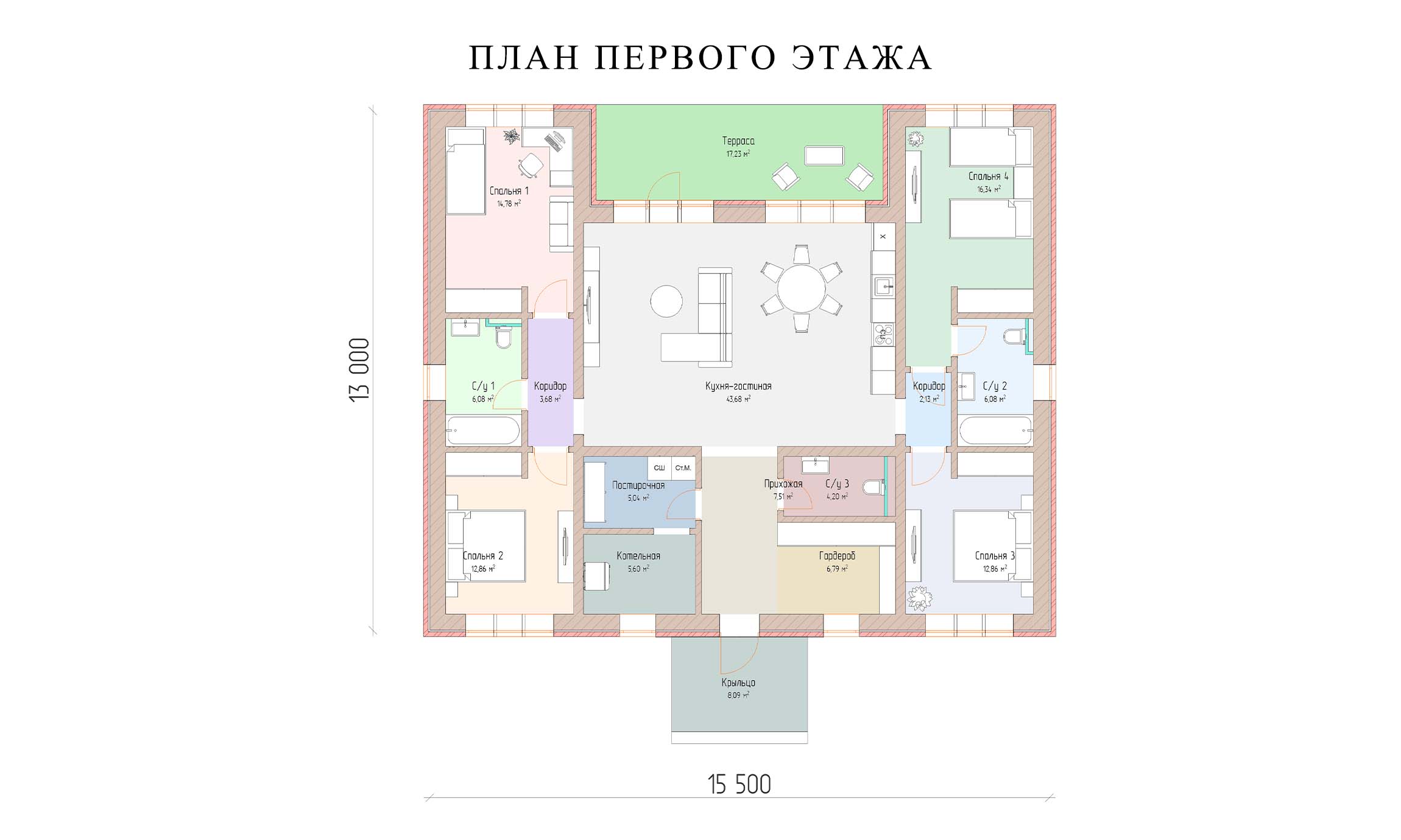 планировка 15,5х13