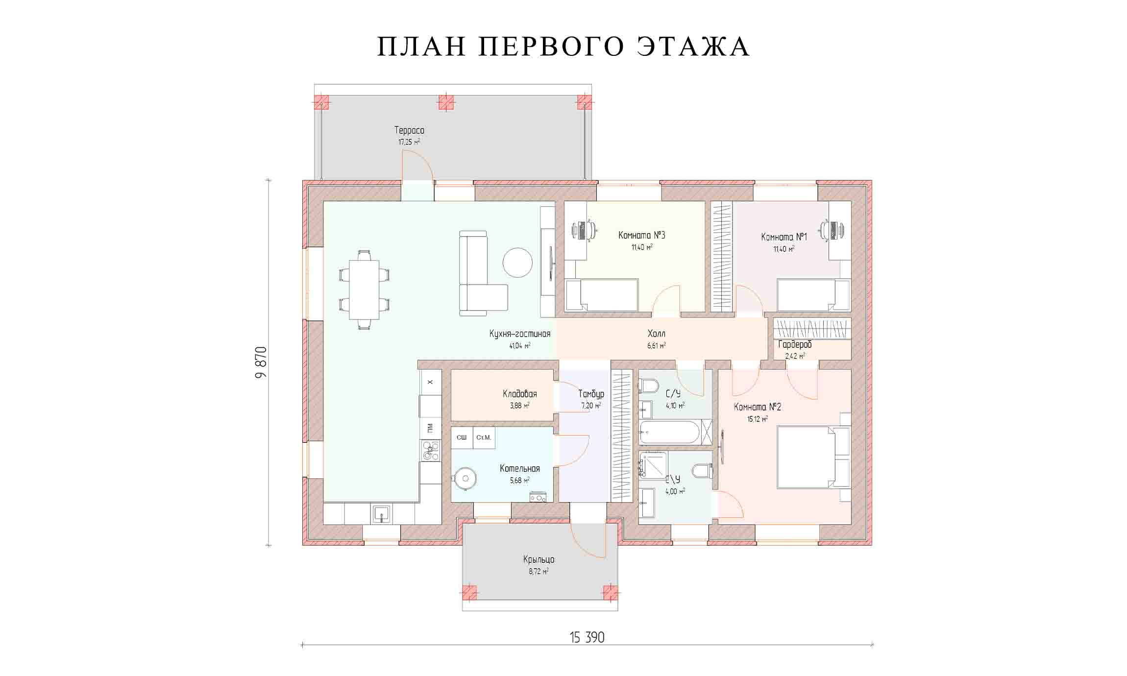 планировка 15,4х9,9