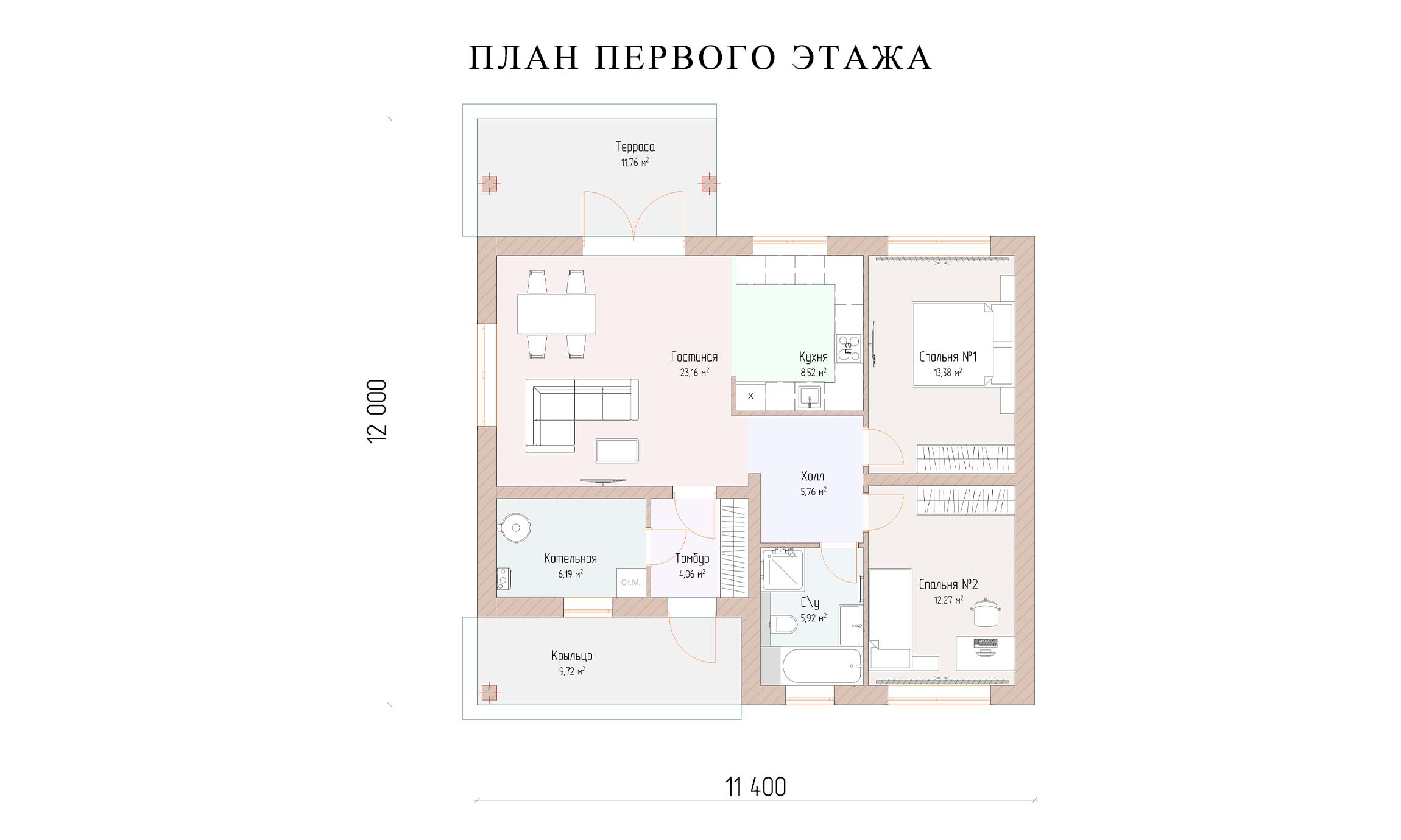 планировка 11,4х9,6