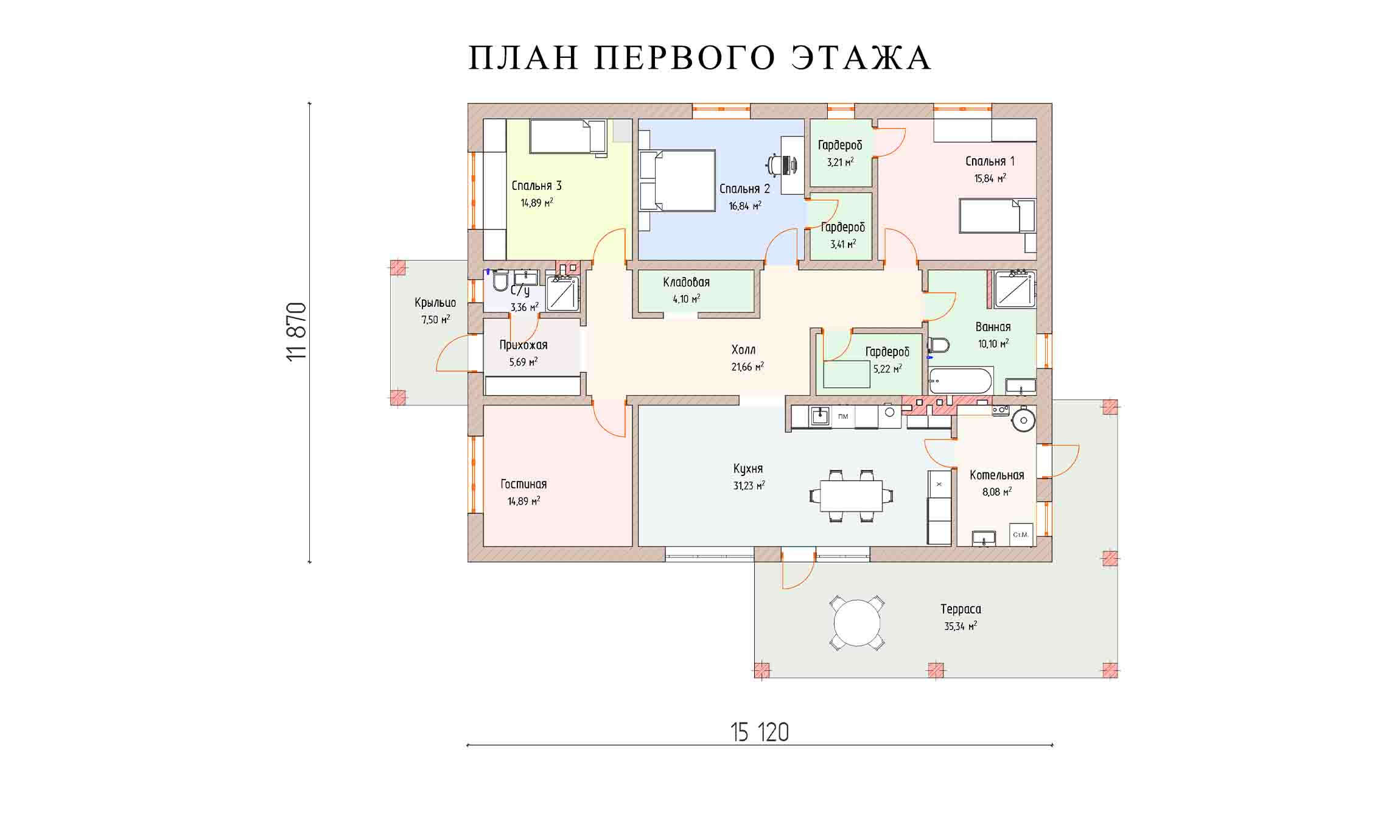 планировка 15,1х11,8