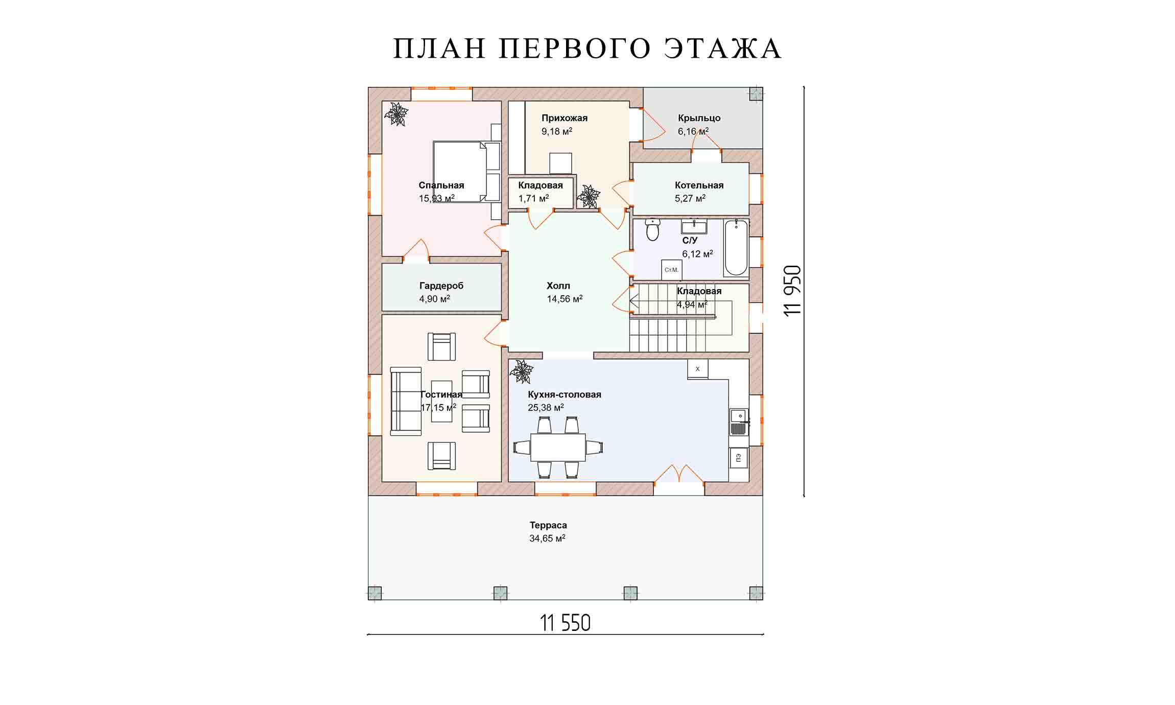 планировка 11,9х11,5