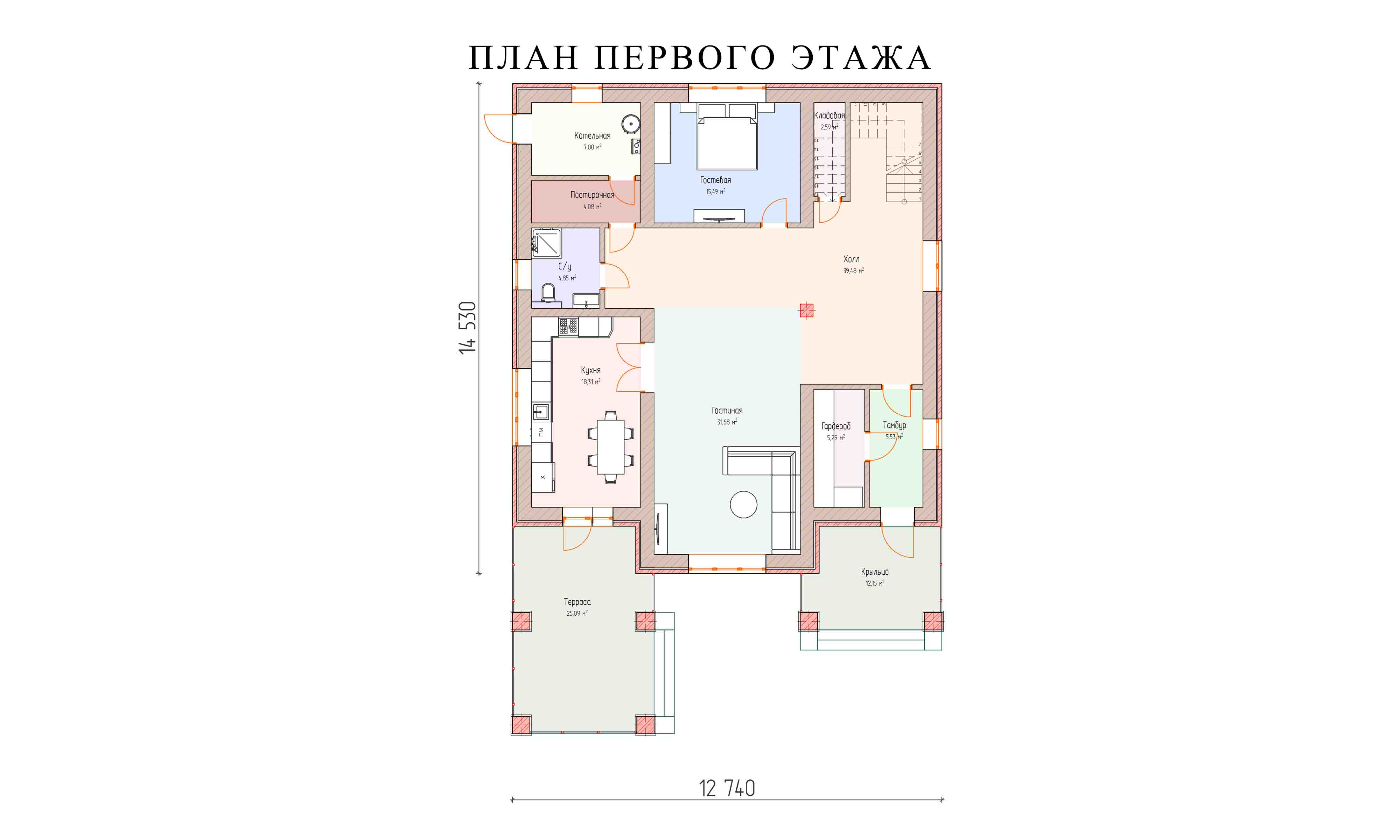 планировка 13х12,7